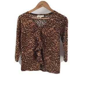 Jones New York Cheetah Print Casual V-Neck‎ Top 3/4 sleeve Size Medium